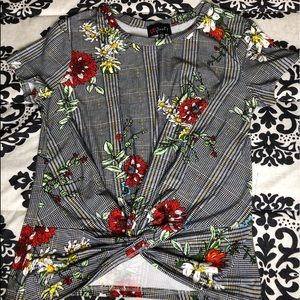 White &’ black , yellow striped crop top shirt